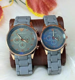 Stainless Steel Quartz Couple Watches - 2 Pcs Unisex Analogue Timepieces