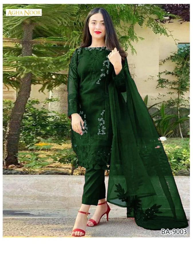 Elegant Green Embroidered Suit Set - 2 Pcs of Dhanak Fabric