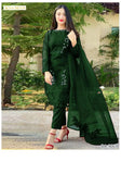 Elegant Green Embroidered Suit Set - 2 Pcs of Dhanak Fabric