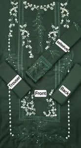 Elegant Green Embroidered Suit Set - 2 Pcs of Dhanak Fabric