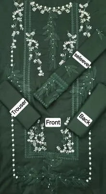 Elegant Green Embroidered Suit Set - 2 Pcs of Dhanak Fabric