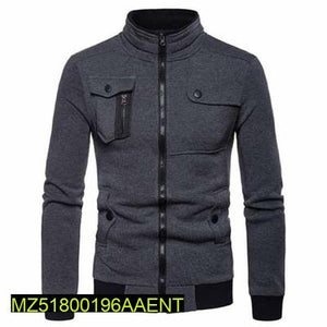 1 Pc Men's Stitched Fleece Zipper Jacket, Grey