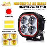 Dual Vision Quad-Lens High-Power LED Auxiliary Light for Motorcycles, Cars & Off-Road Vehicles